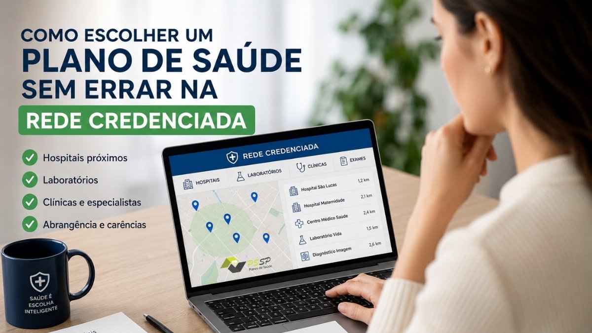 Pessoa analisando opções de plano de saúde e rede credenciada antes da contratação